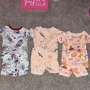 Toddler Short Pajama Set Trio - Pink Dragonfly, Pink Animal, Gray Mickey Prints